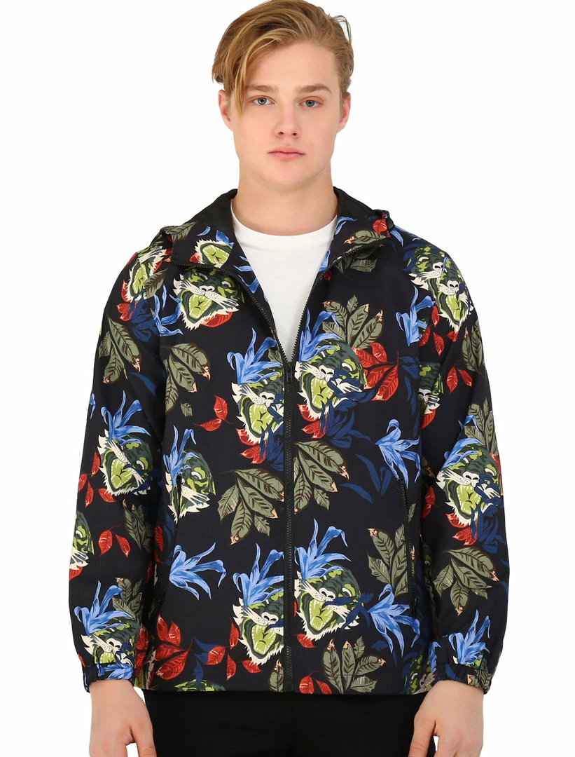 Allegra K Men Floral Print Windbreaker Jacket Zip Up Lightweight Athletic Jackets 3 Allegra K Men Floral Print Windbreaker Jacket Zip Up Lightweight Athletic Jackets