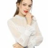 Allegra K Women's Chiffon Insert Long Sleeve Elegant Ruffled Trim Blouse Tops