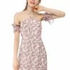 Allegra K Floral Print Off Shoulder Ruffled Halter Mini Dress Women