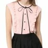Allegra K Tie Neck Sleeveless Ruffle Button Down Chiffon Shirt Clothing