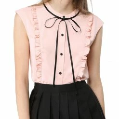 Allegra K Tie Neck Sleeveless Ruffle Button Down Chiffon Shirt Clothing