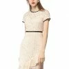 Allegra K Short Sleeve Contrast Trim Ruffled Floral Lace Dress