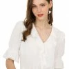 Allegra K Women's Ruffle V Neck Half Bell Sleeve Blouse Summer Vintage Casual Chiffon Peasant Top