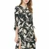 Allegra K Floral Tie Sleeves Side Slit Chiffon Dress
