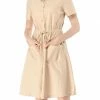 Allegra K Button Up Elastic Waist Dress With Pocket