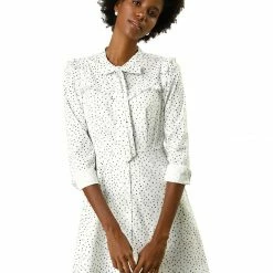 Allegra K Tie Neck Ruffle A-line Polka Dot Dress