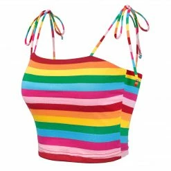 Allegra K Rainbow Striped Summer Cami Crop Top
