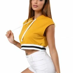 Allegra K Sleeveless Hooded Crop Tank Top Women