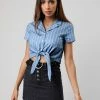 Allegra K Retro Striped Button Up Short Sleeve Tie Front Crop Shirt Women 2 Allegra K Retro Striped Button Up Short Sleeve Tie Front Crop Shirt Women