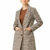 Allegra K Wool-Blend Notched Lapel Two-Button Plaid Coat