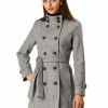 Women Allegra K Stand Collar Double Breasted Outwear Coat