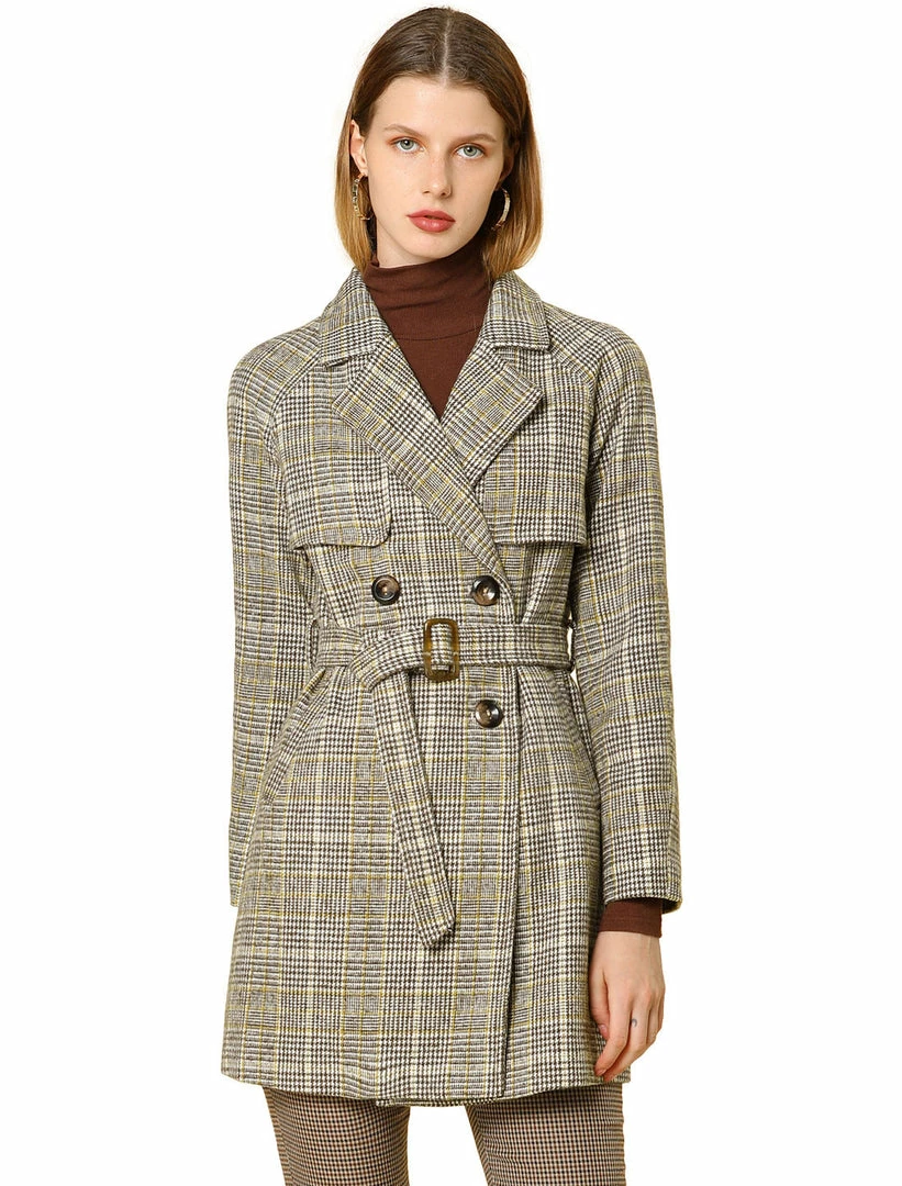 Allegra K Wool-Blend Raglan Sleeve Storm Flap Plaids Trench Coat 3 Allegra K Wool-Blend Raglan Sleeve Storm Flap Plaids Trench Coat