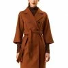 Allegra K Notched Lapel Double Breasted Belted Coat With 3/4 Raglan Sleeves Women