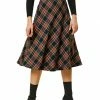 Allegra K Women's Tartan Plaid High Waist Belted Vintage A-Line Midi Skirt