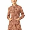Allegra K Buttoned Flap Pockets Short Leopard Dress