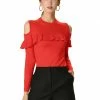 Allegra K Cold Shoulder Knit Top With Ruffle Front Women