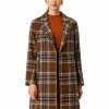 Allegra K Notched Lapel Tartan Plaid Coat