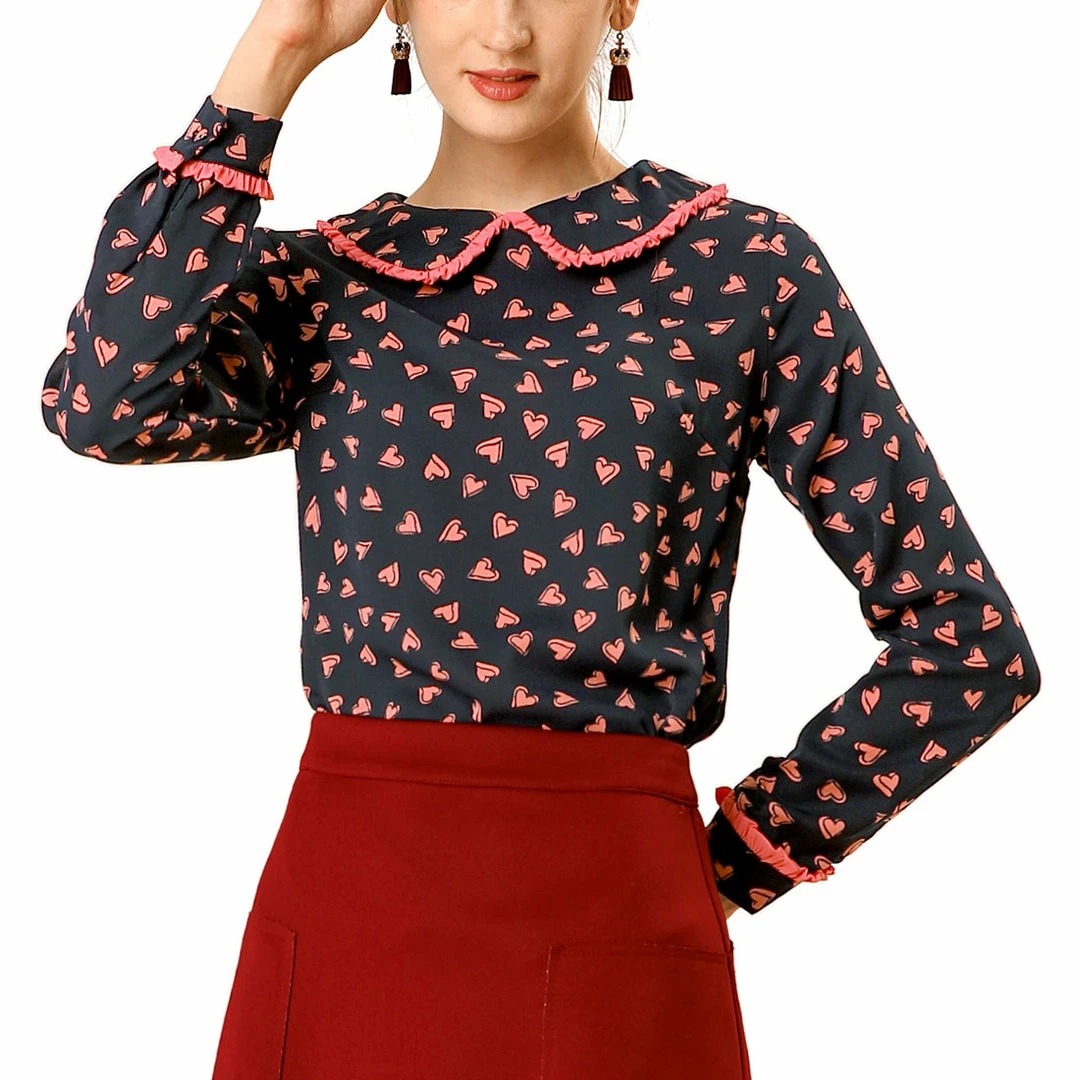 Allegra K Ruffle Peter Pan Collar Long Sleeve Sweet Casual Blouse 3 Allegra K Ruffle Peter Pan Collar Long Sleeve Sweet Casual Blouse