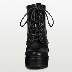 Allegra K Women's Platform Chunky High Heel Lace Up Combat Boots