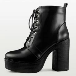 Allegra K Women's Platform Chunky High Heel Lace Up Combat Boots