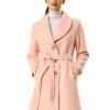 Allegra K Women's Casual Cute Turn Down Collar Slim Single Breasted Belted Coat