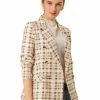 Allegra K Women's Notched Lapel Double Breasted Plaid Formal Blazer Jackets
