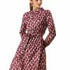 Allegra K Floral Long Sleeve Mock Neck Tie Waist Dress