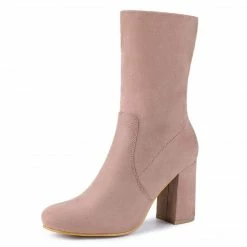 Allegra K Women's Rounded Toe Block Heel Foldable Ankle Boots Shoes