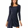 Allegra K Women's Sparkle Glitter Square Neck Stretchy Party Long Sleeve Dress