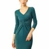 Women Allegra K Twisted Front V Neck Slim Bodycon Glitter Dress