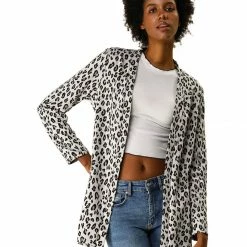 Allegra K Women's Cheetah Print Long Sleeve Open Front Leopard Cardigan