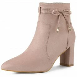 Allegra K Women's Pointed Toe Block Heel Zipper Ankle Boots Shoes