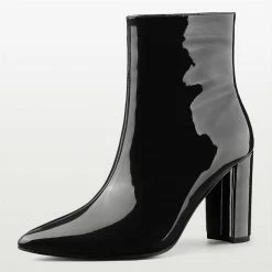 Allegra K Shoes Women's Pointed Toe Zip Chunky Heels Ankle Boots