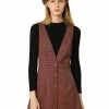 Allegra K Women's Overalls Suspenders Plaid Houndstooth Pinafore Dress