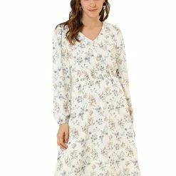 Women Allegra K Floral Print Flowy V-Neck Midi Dress