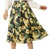 Allegra K Women's Summer Elastic High Waist Pleated A-Line Midi Floral Skirt