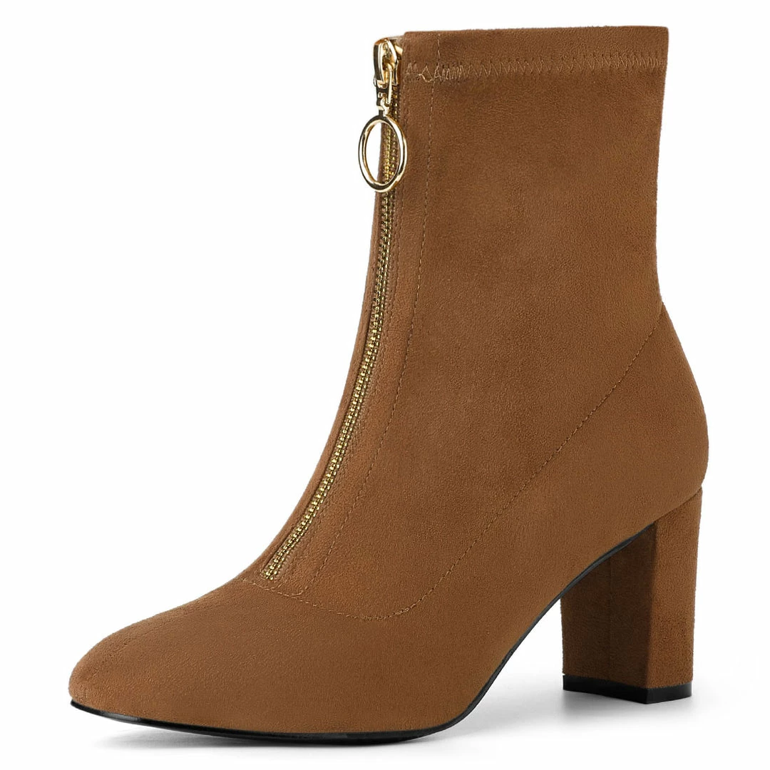 Allegra K Women's Front Zipper Chunky High Heel Ankle Boots Shoes 3 Allegra K Women's Front Zipper Chunky High Heel Ankle Boots Shoes