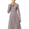 Allegra K Plaid Button Up Tie Neck Midi Dress 2 Allegra K Plaid Button Up Tie Neck Midi Dress