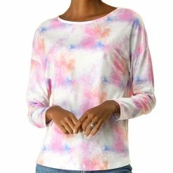 Allegra K Women's Spring Colorful Long Sleeve Colorblock Print Tops Tie-Dye T-Shirts