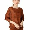 Women Allegra K Casual Round Neck Long Sleeve Leopard Print Blouson Top