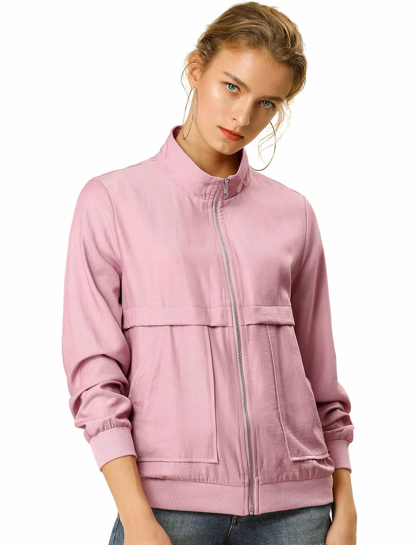 Women Allegra K Lightweight Ribbed Jacket With Stand Collar 3 Women Allegra K Lightweight Ribbed Jacket With Stand Collar