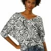Women Allegra K Animal Zebra Print V Neck Dolman Sleeves Loose Blouse Top