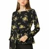 Allegra K Floral Waist Belt Round Neck Top 2 Allegra K Floral Waist Belt Round Neck Top