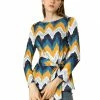 Allegra K Crew Neck Casual Knit Top With Belt In Zigzag Pattern