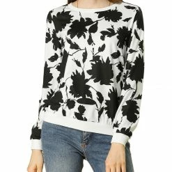 Allegra K Women Floral Casual Sweatshirt Crew Neck Long Sleeve Print Top