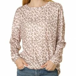 Allegra K Drop Should Boat Neck Knit Top In Leopard Print Women