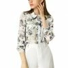 Women Allegra K Floral Printed Button Down Shirts Long Sleeves Vintage Top