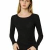 Women Allegra K Ruched Stretchy Blouse Crew Neck Slim Fit Basic Tops 2 Women Allegra K Ruched Stretchy Blouse Crew Neck Slim Fit Basic Tops