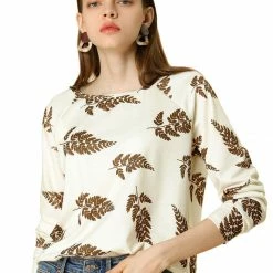 Allegra K Fall Knit Tunic In Leaf Print Women