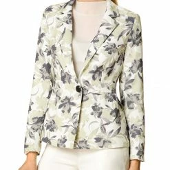 Allegra K Lapel Collar Suit Blazer In Floral Print